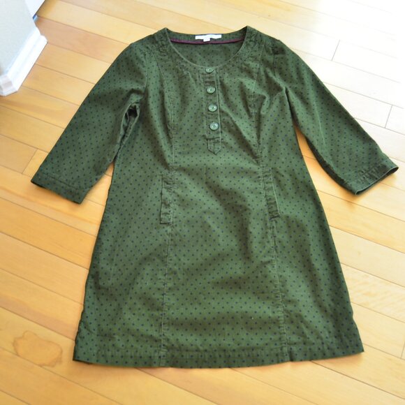 Boden Placket Corduroy Polka Dot Dress Green Size US 10 - Picture 1 of 16